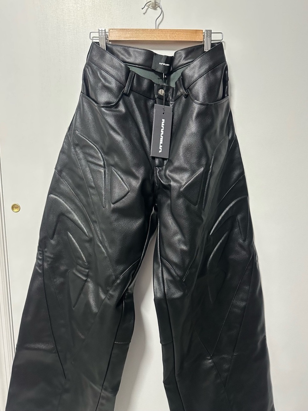 Namilia Black Faux Leather Unisex Men’s Women’s Moto Trousers Pants Small NWT